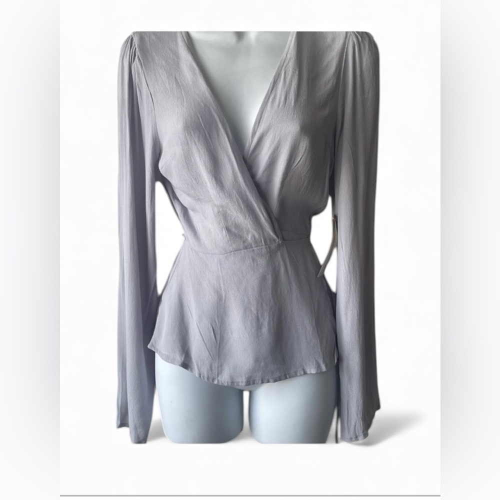 COPY - Tobi Gray Wrap Fitted Blouse